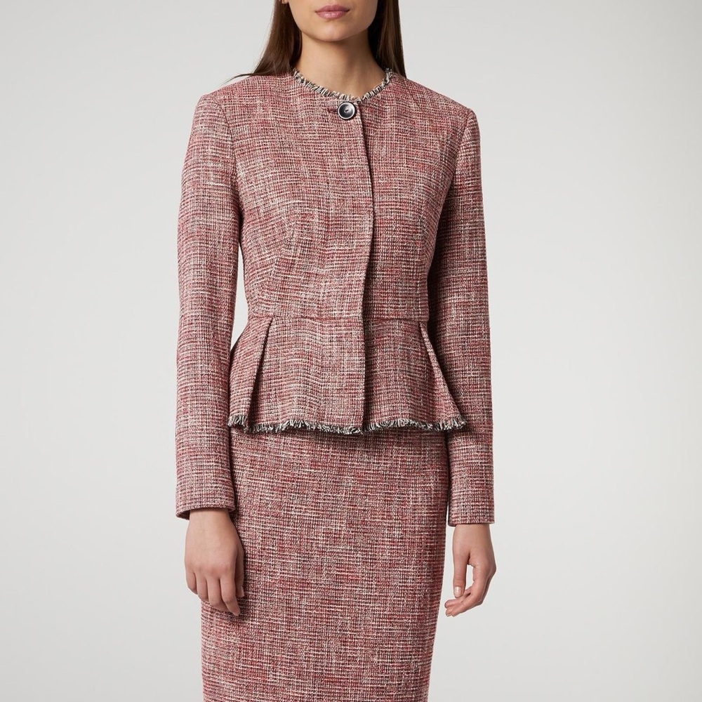 LK Bennett Cesilia Peplum Women's Red Tweed Blazer Size 44 / US 12